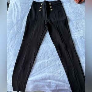 Zara Black Trousers with Gold Button Detail - Size Small